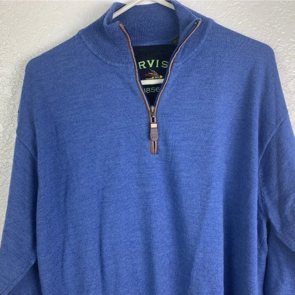 Orvis Men's Large Royal Blue 1/4 Zip Cotton Pullover Sweater
